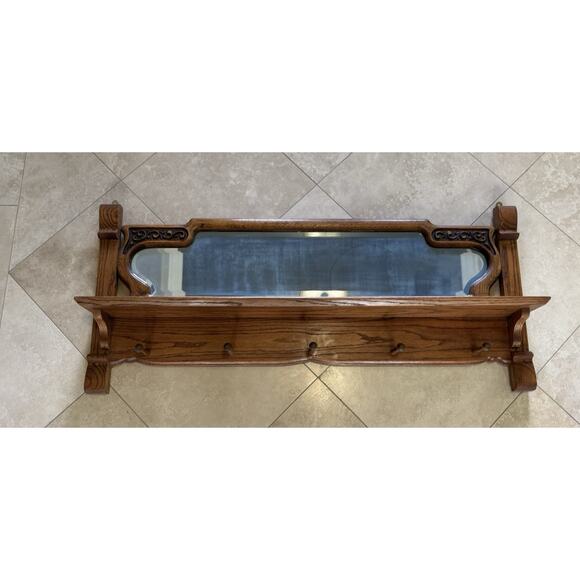 Early 1900’s Oak Wood Hanging Coat/hat Rack With Mirror - Picture 1 of 16